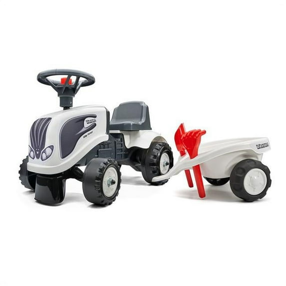 Falk FA240C Valtra Ride-On & Push-Along Tractor with Trailer & Tools for 1 Year Kids, White