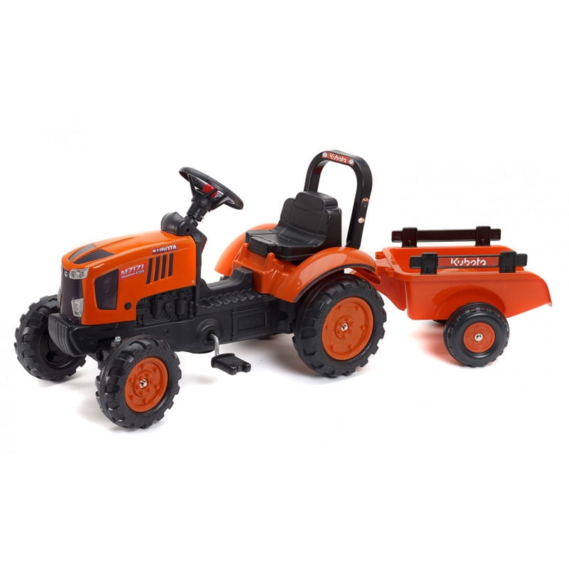 Falk Kubota M7171 Kid's Ride-On Pedal Tractor Toy with Trailer