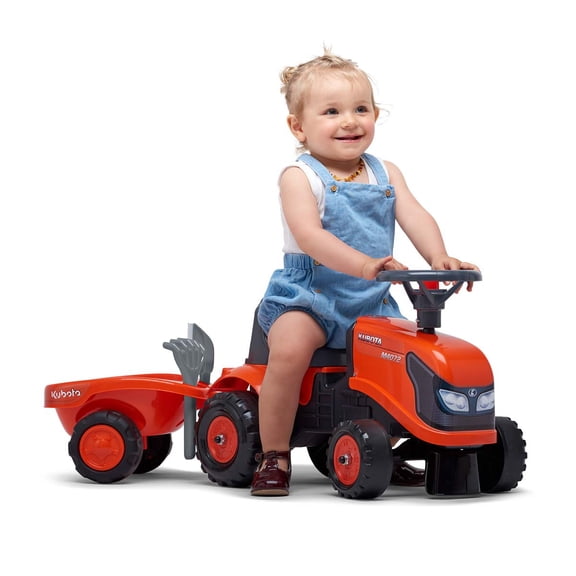 Falk Kubota Ride-On and Push-Along Tractor, Orange, for Boys and Girls, 1-3 Years