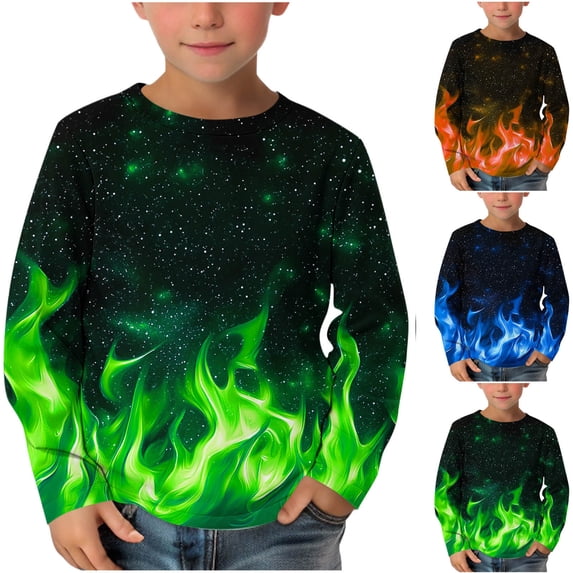 Falkdiz Basic Shirts for Boys Long Sleeve Cute Pullover Party Crew Neck Casual Boys Tshirts Graphic,Green,Size: 9