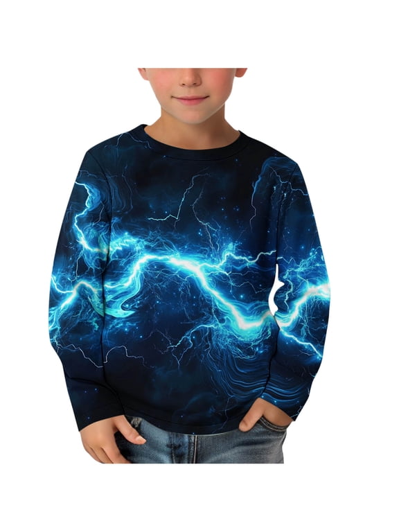 Boys Basic Shirts Cute Long Sleeve Pullover Party Casual Travel Graphic Tshirts for Boys,Blue,Size: 3
