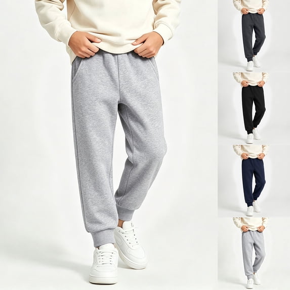 Falkdiz Boys Cotton Pants Joggers Sport Pockets Comfy Pantalones Back to School Casual Elastic Waist Trousers for Boys Relaxed fit, Gray, Size: 4-5 Years