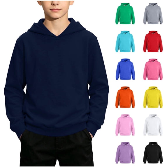 Falkdiz Boys Hooded Sweatshirts Lightweight Fashion Pullover Outdoor Winter Casual Gifts Solid Color Tops for Boys Daily , Pink , Size: 7-8 Years