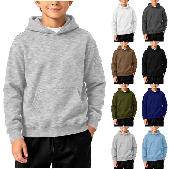Falkdiz Boys Hooded Sweatshirts Outdoor Winter Pullover With Pocket Sports Casual Party Long Sleeve Solid Color Tops for Boys , Coffee , Size: 6 Years