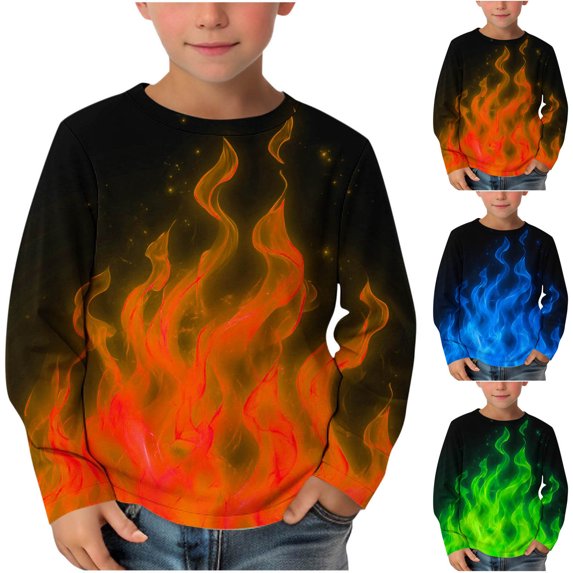 Falkdiz Boys Long Sleeve Shirts Party Basic Pullover Cute Casual Graphic Tshirts for Boys Trendy,Orange,Size: 5
