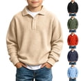 thumbnail image 1 of Falkdiz Boys Long Sleeve Shirts Waffle Outdoor Pullover Button Winter Collar Solid Color Casual Tshirts for Boys,Beige,Size: 13, 1 of 9