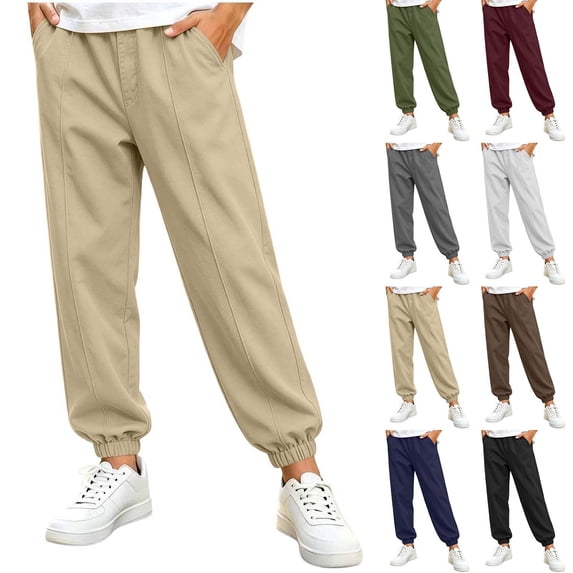 Falkdiz Boys Loose Pants Lightweight Back to School Pockets Outdoor Pantalones Joggers Trendy Trousers for Boys Elastic Waist, Navy, Size: 12-13 Years