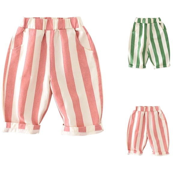 Falkdiz Cotton Pants for Boys Outdoor Wide Leg Pockets Comfy Striped Relaxed fit Elastic Waist Boys Trousers Pantalones, Green, Size: 2 Years