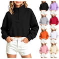 thumbnail image 1 of Falkdiz Cropped Sweatshirts for Girls Half Zip Winter Pullover Stand Up Neck Outdoor Casual Party Solid Color Girls Tops Gifts , Black , Size: 7-8 Years, 1 of 7