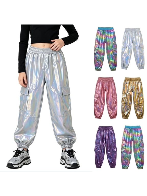Fashion Pants for Boys Outdoor Shiny Pockets Trendy Solid Color Joggers Pantalones Relaxed fit Boys Trousers Elastic Waist, Gold, Size: L