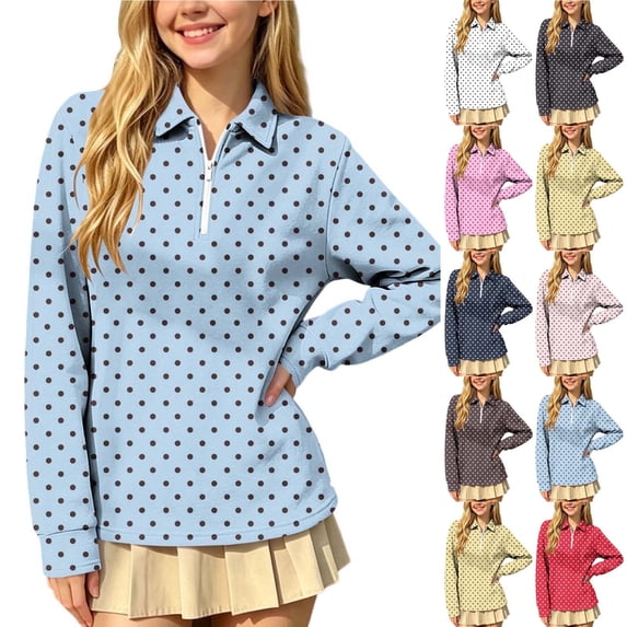 Falkdiz Girls 1/4 Zipper Shirts Polka Dot Winter Pullover Long Sleeve Casual School Collar Tops for Girls Graphic , Pink , Size: 14-15 Years