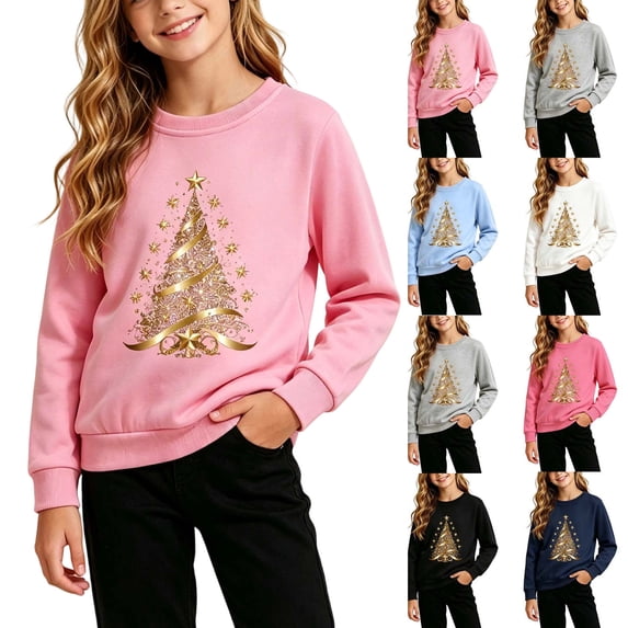 Falkdiz Girls Long Sleeve Shirts Christmas Winter Tops Outdoor Fashion School Graphic Pullover for Girls Hoilday , Pink , Size: 2-3Years