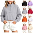 thumbnail image 1 of Falkdiz Girls Cropped Sweatshirts Half Zip Stand Up Neck Pullover Winter Casual Outdoor Hoilday Long Sleeve Tops for Girls Gifts , Gray , Size: 14-15 Years, 1 of 7