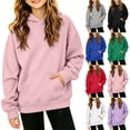 thumbnail image 1 of Falkdiz Girls Hooded Sweatshirts Waffle Winter Pullover Outdoor With Pocket Solid Color Long Sleeve Shirts for Girls Stylish Red , Size: 130, 1 of 8