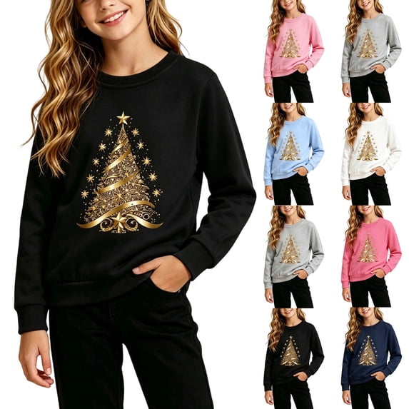 Falkdiz Girls Long Sleeve Shirts Christmas Fashion Tops Winter Outdoor Casual Party Pullover for Girls Graphic , Black , Size: 2-3Years