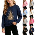 thumbnail image 1 of Falkdiz Girls Long Sleeve Shirts Winter Fashion Tops Outdoor Christmas School Crew Neck Graphic Pullover for Girls , Navy , Size: 5-6Years, 1 of 7