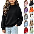 thumbnail image 1 of Falkdiz Long Sleeve Shirts for Girls Waffle Winter Tops Loose School Outdoor Solid Color Party Girls Pullover Crew Neck , Black , Size: 5-6 Years, 1 of 6