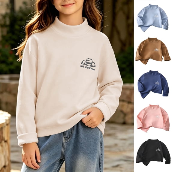 Falkdiz Girls Long Sleeve Shirts Soft Outdoor Tops Winter Warm Basic Casual Cute Graphic Pullover for Girls Party , Blue , Size: 3-4 Years