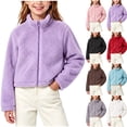 thumbnail image 1 of Falkdiz Girls Long Sleeve Shirts Fleece Warm Cropped Tops Outdoor Winter Mock Neck School Solid Color Zip-up for Girls , Red , Size: 14-15 Years, 1 of 8