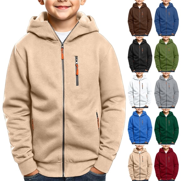 Falkdiz Hooded Sweatshirts for Boys Winter Warm Fleece Zip-up With Pockets Casual Sports Solid Color Gifts Daily Boys Tops Long Sleeve , Army Green , Size: 4 Years