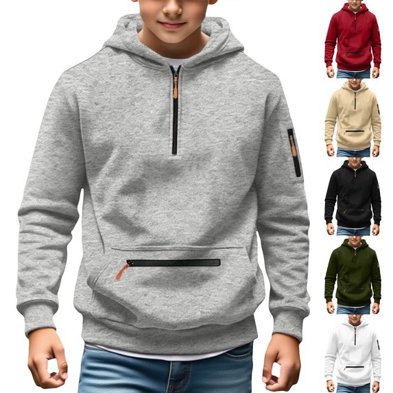 Falkdiz Hooded Sweatshirts for Boys Warm Winter Pullover Outdoor Casual Trendy Solid Color Long Sleeve Boys Shirts,Gray,Size: 7