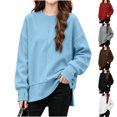 thumbnail image 1 of Falkdiz Girls Long Sleeve With Mitten-Style Cuffs Shirts Warm Winter Tops Outdoor Comfy Solid Color Crew Neck Daily Pullover for Girls School , Light Blue , Size: 7-8 Years, 1 of 8