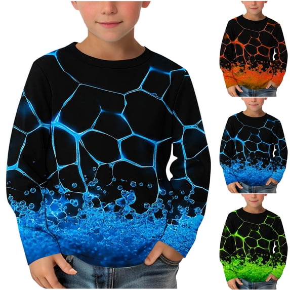Falkdiz Long Sleeve Shirts for Boys Basic Cute Pullover Party Crew Neck Casual Boys Tshirts Graphic,Blue,Size: 9