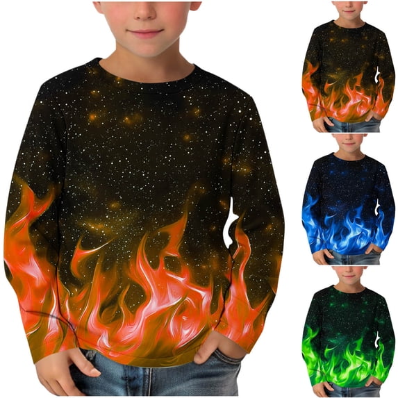 Falkdiz Long Sleeve Shirts for Boys Basic Cute Pullover Party Crew Neck Casual Boys Tshirts Graphic,Orange,Size: 9
