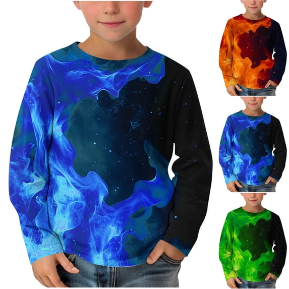 Falkdiz Long Sleeve Shirts for Boys Basic Cute Pullover Party Travel Graphic Casual Boys Tshirts,Blue,Size: 3