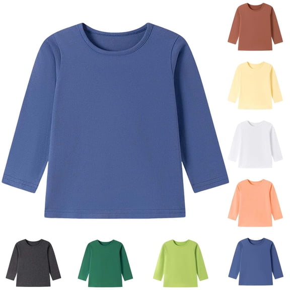 Falkdiz Long Sleeve Shirts for Boys Basic Sport Pullover Loose Solid Color Crew Neck Casual Boys Tshirts Trendy,Dark Gray,Size: 1-2