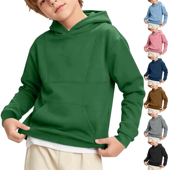 Falkdiz Long Sleeve Sweatshirts for Boys With Pocket Winter Pullover Outdoor Comfy Casual Trendy Solid Color Boys Shirts,Brown,Size: 130