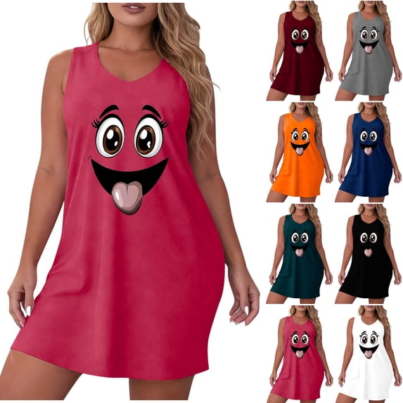 Falkdiz Loose Nightgowns for Women Comfy V Neck Sleeveless Casual Graphic Stylish Womens Sleepwear Loungewear