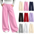 thumbnail image 1 of Falkdiz Loose Sweatpants for Girls Outdoor Wide Leg Pockets Open Bottom Relaxed fit Trendy Pantalones Solid Color Girls Pants , White , Size: 14-15 Years, 1 of 8