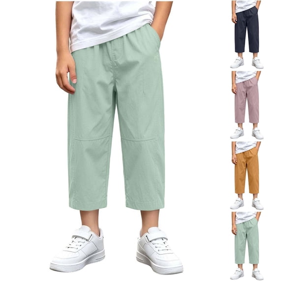 Falkdiz Open Bottom Pants for Boys Straight Leg Workout Pockets Pantalones Loose Outdoor Relaxed fit Boys Trousers Elastic Waist, Navy, Size: 14-15 Years