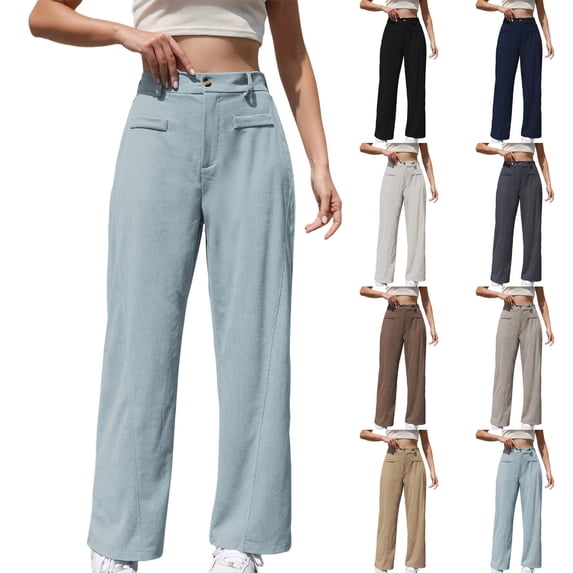 Falkdiz Straight Leg Sweatpants for women Open Bottom High Waist Comfy Pockets Corduroy Stylish Pantalones Workout Fashion Womens Track Pants Sport