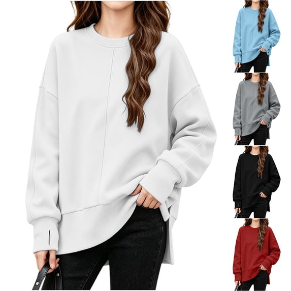 Falkdiz Warm Shirts for Girls Comfy Long Sleeve With Mitten-Style Cuffs Tops Outdoor Winter Daily Crew Neck Casual Girls Pullover , White , Size: 15-16 Years