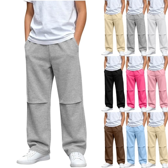 Falkdiz Warm Sweatpants for Girls Loose Winter Pockets Outdoor Relaxed fit Pantalones Open Bottom Straight Leg Casual Girls Pants , Brown , Size: 14-15 Years