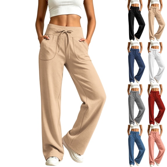 Falkdiz Wide Leg Sweatpants for women Open Bottom Comfy Pockets Athletics High Waist Pantalones Casual Sport Outdoor Womens Track Pants Drawstring