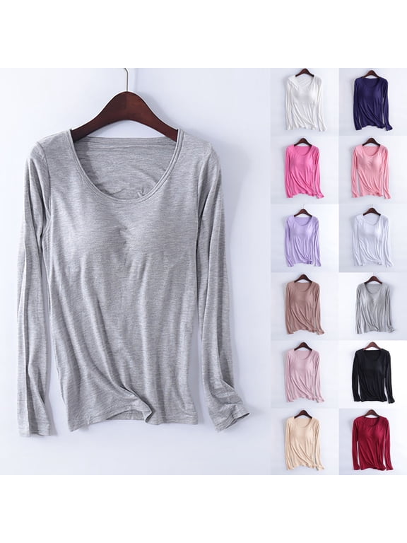 Womens Cotton Modal Pajama Tops Soft Basic Long Sleeve Crew Neck Homewear Stylish Loungewear for Women Casual