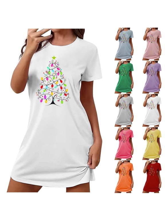 Womens Loose Nightgowns Muumuu Short Sleeve Graphic Casual Crew Neck Stylish Loungewear for Women Nightshirts