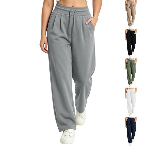 Falkdiz Womens Loose Sweatpants Straight Leg Athletics Pockets Open Bottom Pantalones Sport Trendy Workout High Waist Track Pants for Women Drawstring