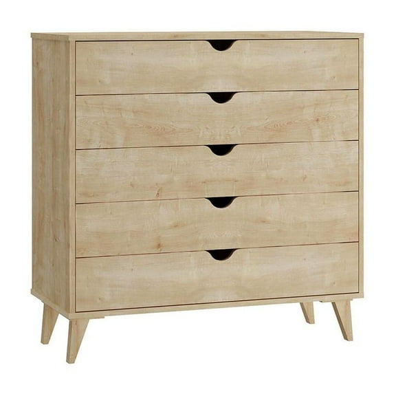 Falkk Furniture 5-Drawer Dresser – Modern Dresser for Bedroom – Chest of Drawers – Oak