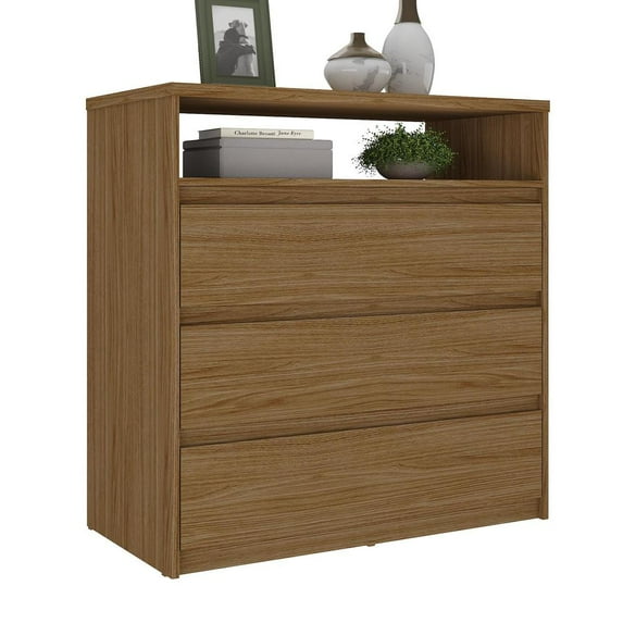 Falkk Furniture Contemporary Walnut 3-Drawer Dresser with Buit-in Niche