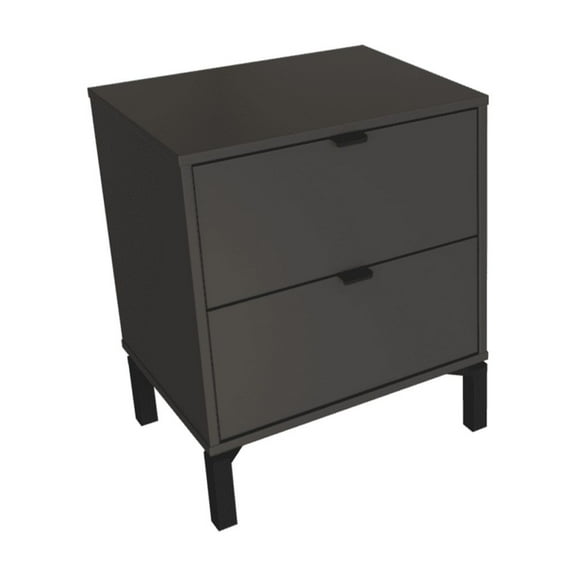 Falkk Furniture - Minimalist 2-Drawer Nightstand - Dark Gray