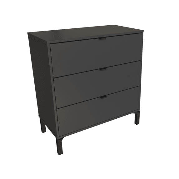 Falkk Furniture - Minimalist 3-Drawer Dresser - Dark Gray