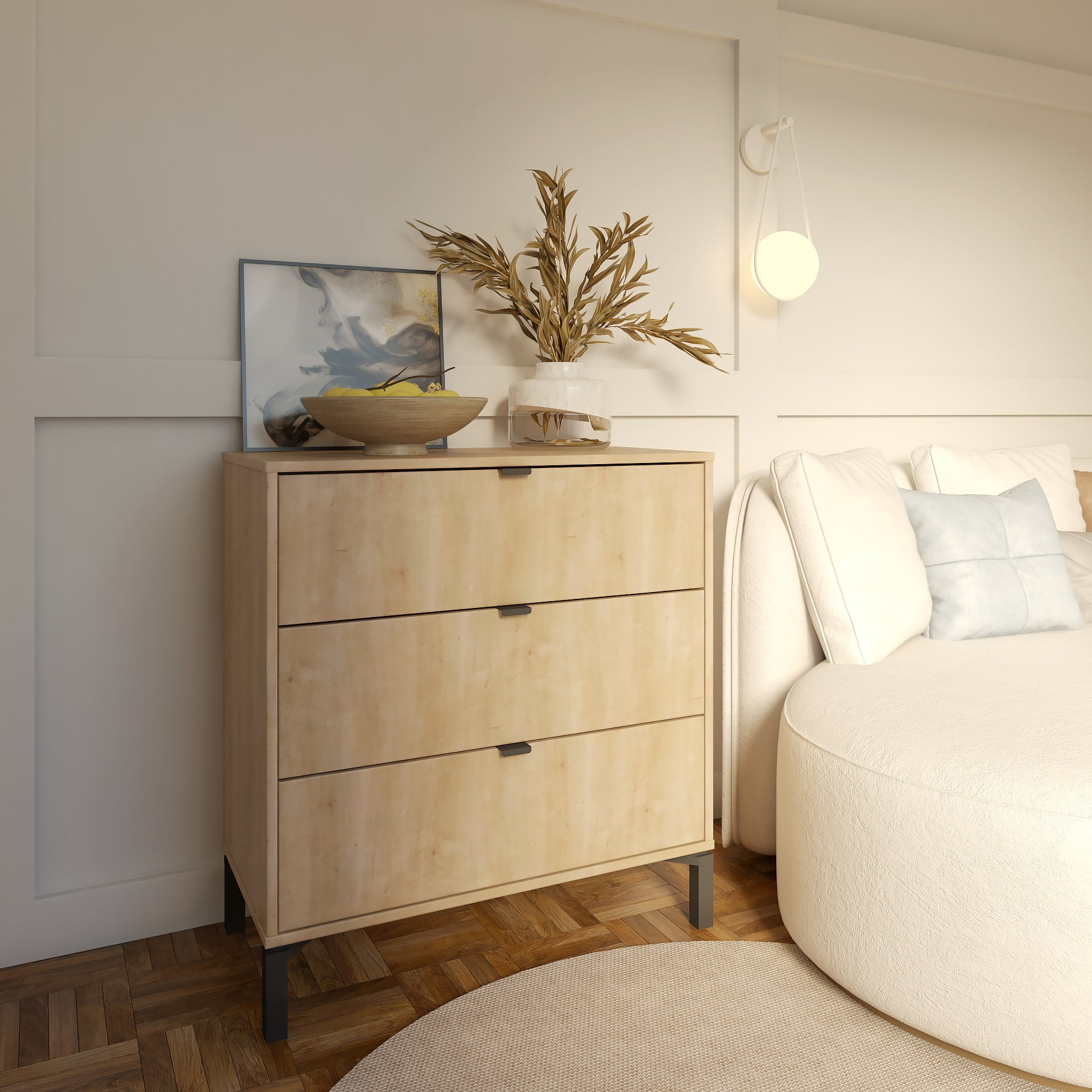 Falkk Furniture – Minimalist 4-Drawer 1-Door Dresser – Sustainable Reforestation Wood Organizer – Black, White, or Natural Wood – Versatile Home