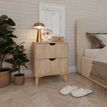 Falkk Furniture - Modern 2-Drawer Nightstand - Natural Wood