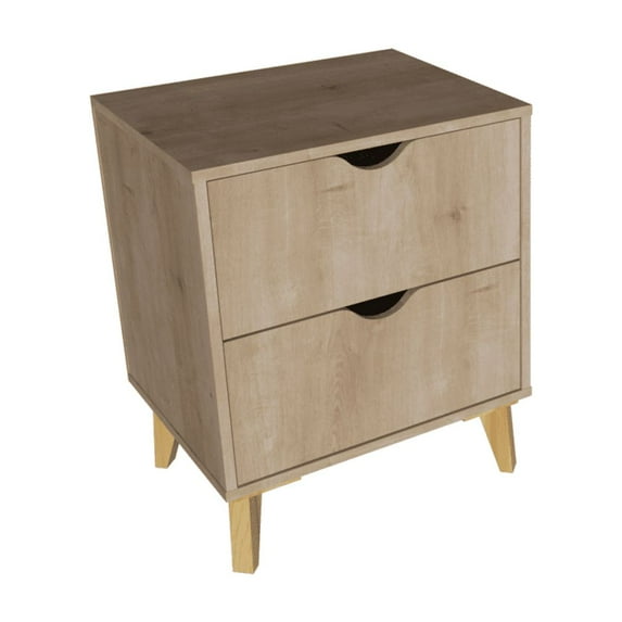 Falkk Furniture - Modern 2-Drawer Nightstand - Natural Wood