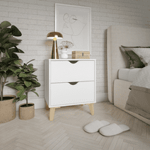 Falkk Furniture - Modern 2-Drawer Nightstand - White