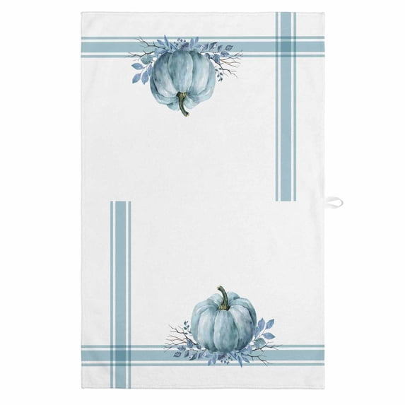 Fall 1 Pack Kitchen Towel, Water Absorbent Dish Towel, Blue Pumpkin Thanksgiving Autumn Stripe Leaf Decorative Hand Towels - Quick Drying Cloth for Cooking Baking, 18x28 Inch